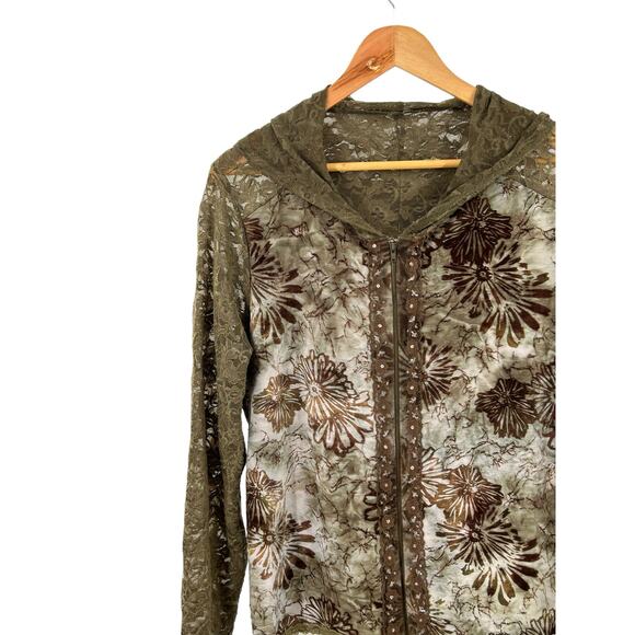 Britany Black Green Lace Full Zip Long Sleeve Jacket Size Large - Picture 5 of 11